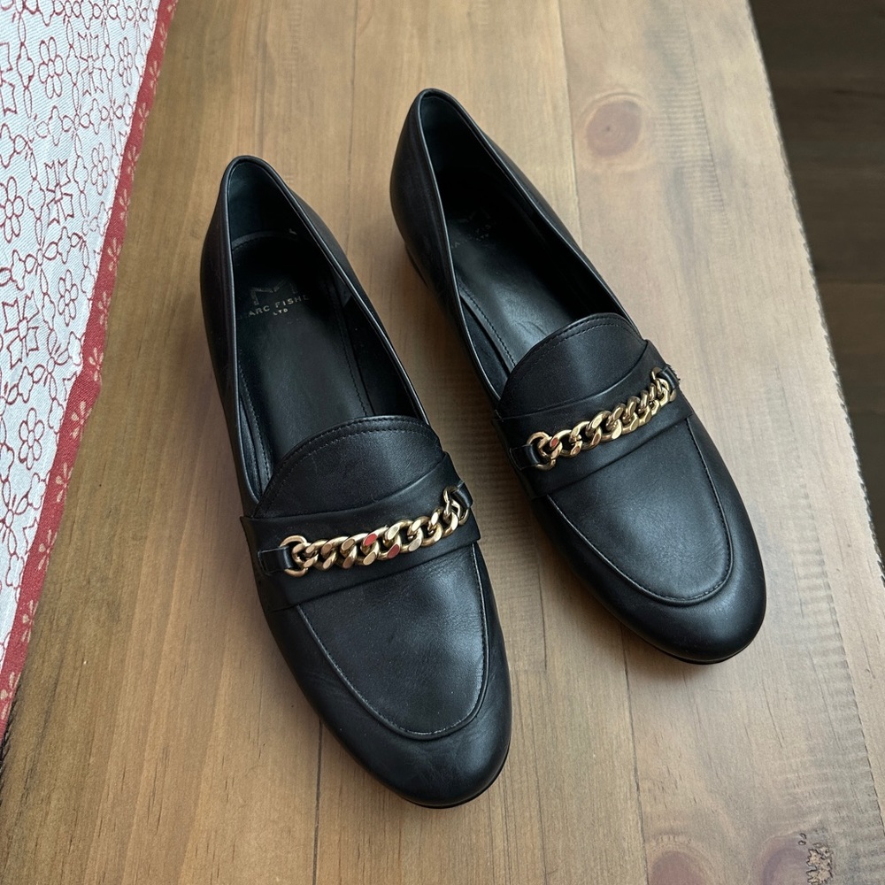 Black Loafers with Gold Hardware